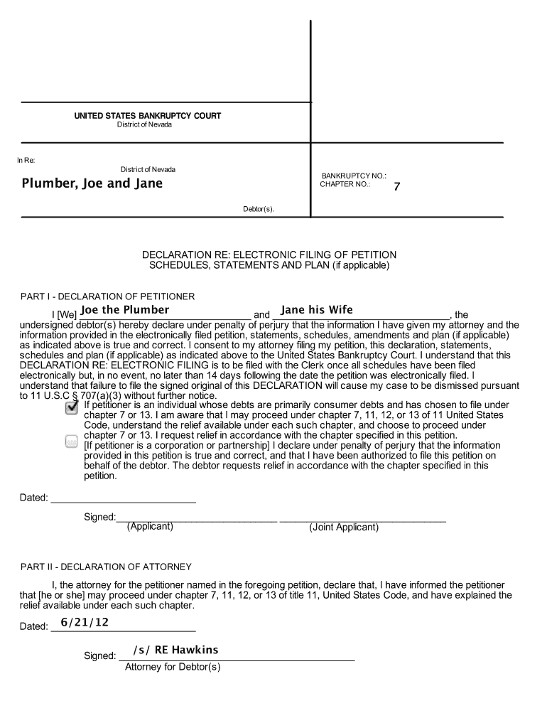 Nevada&#39;s Electronic Filing Declaration  Form