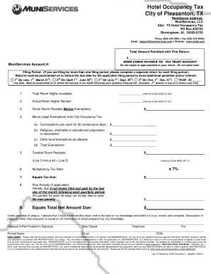 Hotel Occupancy Tax City of Pleasanton, TX Remittance Address MuniServices, LLC Attn TX Hotel Occupancy Tax PO Box 830725 Birmin  Form