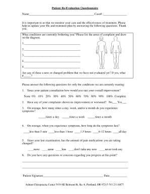 Patient Re Evaluation Questionnaire Ashton Chiropractic Center  Form