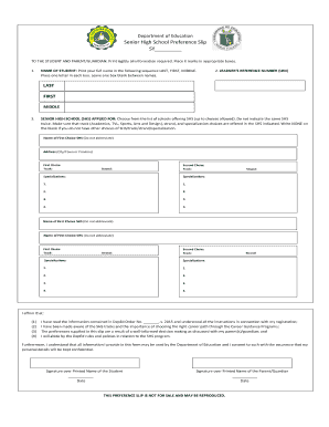 Senior High School Preference Slip SY  Form