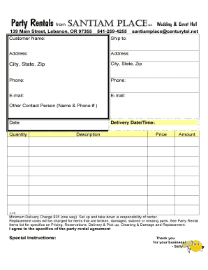  Party Rental Invoice Template 2013