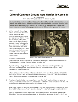 Cultural Common Ground Gets Harder to Come by Answer Key  Form