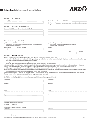 Estate Funds Release and Indemnity Form