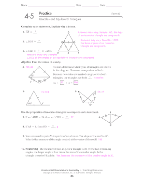 4 5 Practice Isosceles and Equilateral Triangles Worksheet Answers  Form