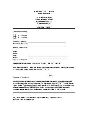 The ATVUTV Permit Application Washington County Clerk Washcoclerk  Form