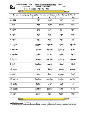 Worksheet on Vowel Contrast  Form