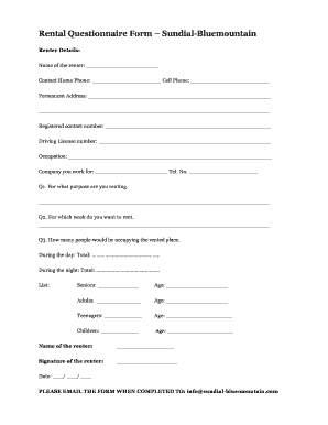 Rental Questionnaire  Form