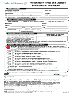 Authorization to Release Medical Records Hawthorn Medical  Form