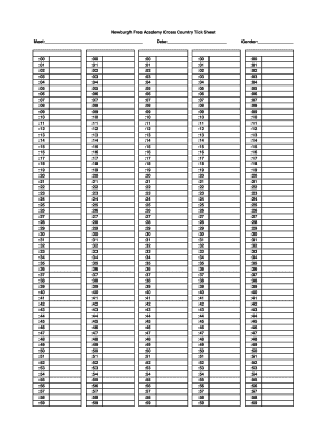 Newburgh Academy Cross Country Tick Sheet  Form