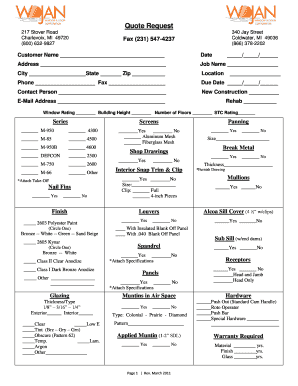 Request for Quotation Wojan Window &amp; Door Corporation  Form