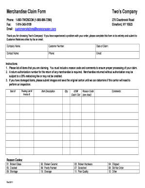 Merchandise Claim Form Rev0511 Two039s Company