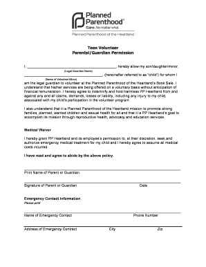 Teen Volunteer Parental Permission Slip Bppheartlandbbinfob  Form