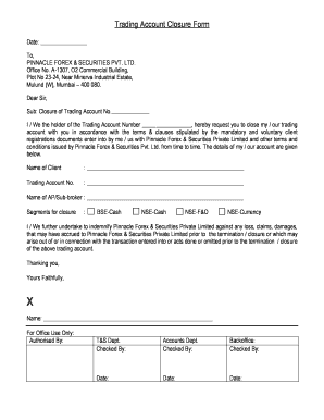 Trading Account Closer Form Pinnacle Broking Equity