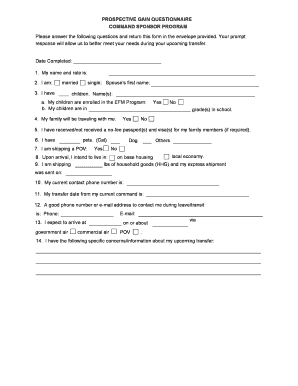 Prospective Gain Questionnaire  Form