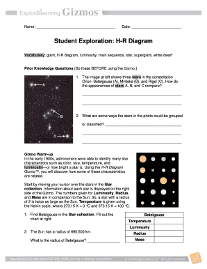 H R Diagram Gizmo Answer Key  Form