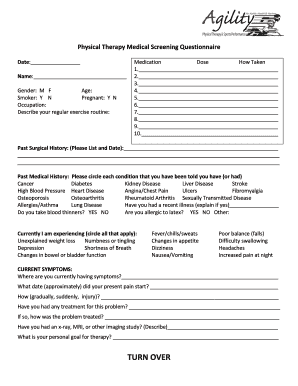 Physical Therapy Screening Form