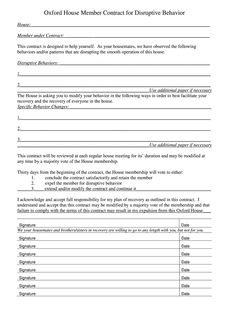 Oxford House Behavior Contract  Form
