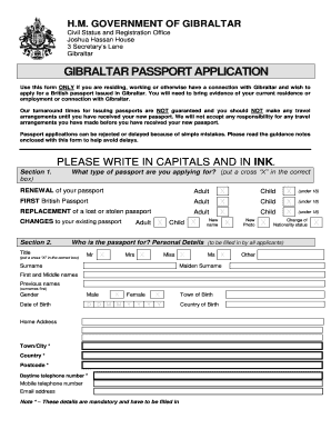Passport Renewal Gibraltar  Form