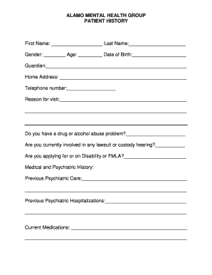 Patient HistoryScreening Form Alamo Mental Health Group