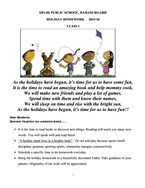 Dps Holiday Homework for Class 2  Form