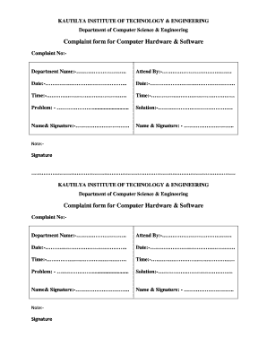 Complaint Form for Computer Hardware Amp Software BKautilyab Kautilya