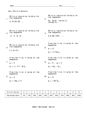 Recursive and Explicit Formulas Worksheet