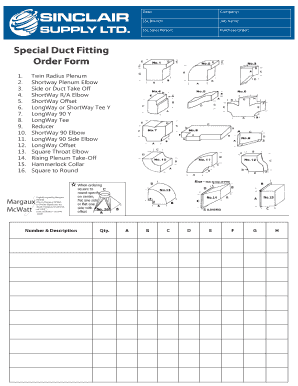Sheet Metal Fitting Order Form