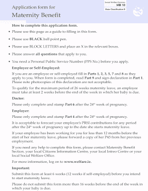  Ireland Maternity Form 2015-2024