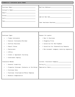 Commercial Insurance Quote Sheet Fill Out And Sign Printable Pdf Template Signnow