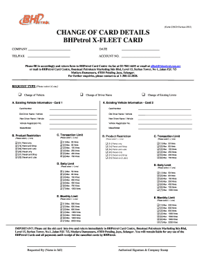 Bhp Fleet Card  Form