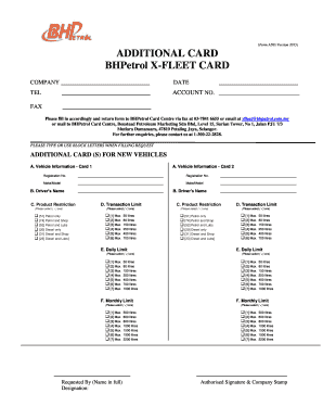 Form ADDVersion ADDITIONAL CARD BBHPetrolb X FLEET CARD