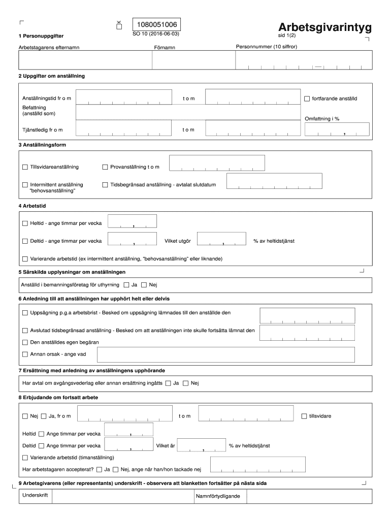  Arbetsgivarintyg Blankett PDF 2016-2024