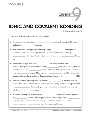 MODULE 1 WORKSHEET 9 IONIC and COVALENT BONDING Syllabus Reference 8  Form