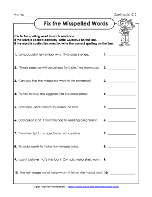 Find the Misspelled Word Worksheets PDF  Form