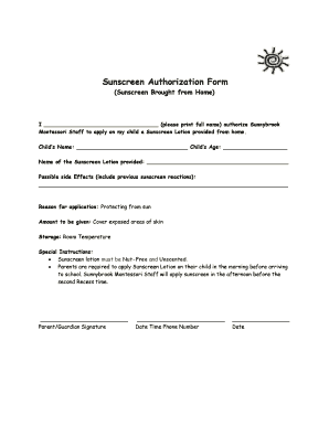Sunscreen Authorization Form