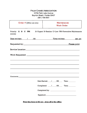 Palm Chase Association Maintenance Work Order Requested by  Form