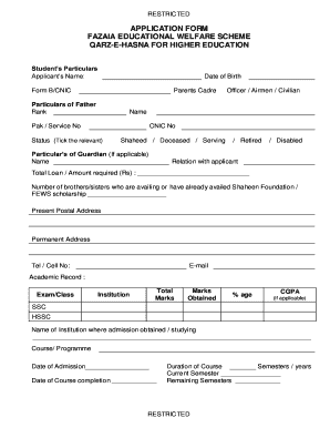 Fazaia Education Welfare Scheme Form