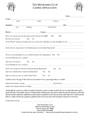 The MINIKAHDA CLUB CADDIE APPLICATION Minikahdaclub  Form