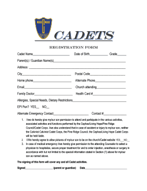 REGISTRATION FORM Cadet Living Hope Livinghope on