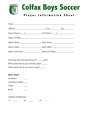 Player Information Sheet Template