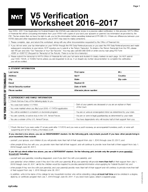  Page 1 V5 Verification Worksheet 20162017 Your Application for Federal Student Aid FAFSA Was Selected for Review in a Process Ca 2016