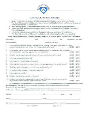 Love on a Leash Control Evaluation  Form