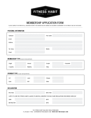 MEMBERSHIP APPLICATION FORM the Fitness Habit