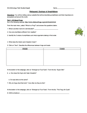 Webquest Ecology of Amphibians Answer Key  Form