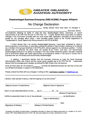 No Change Declaration Orlando International Airport  Form