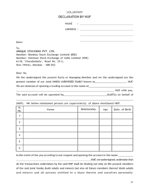 Huf Declaration Form