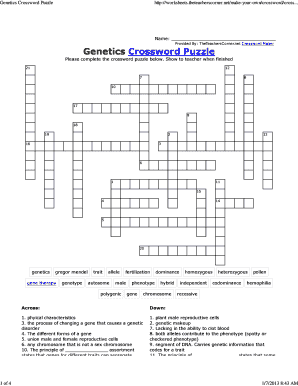 Genetics Crossword Puzzle Answer Key PDF  Form