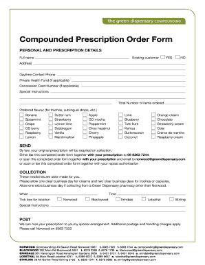 Compounded Prescription Order Form GD Compounding Pharmacy