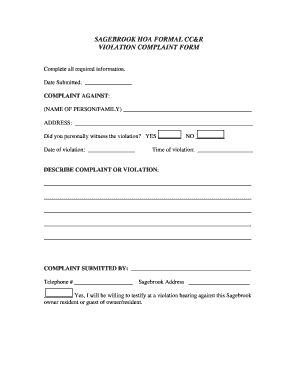 CCR Violation Complaint Form Sagebrook HOA