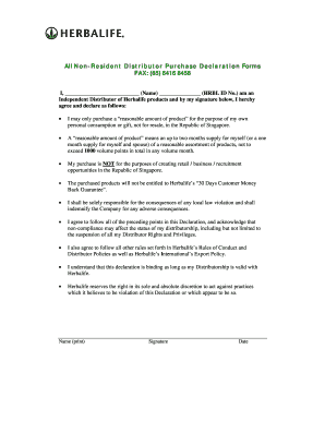 Herbalife Declaration Form